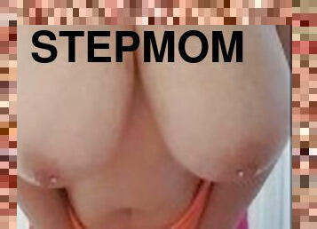 Stepmom Monte gets naked after her day out shopping with no underwear on