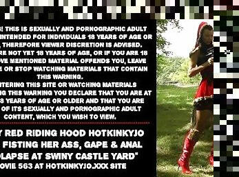 Sexy Red Riding Hood Hotkinkyjo self fisting her ass, gape & anal prolapse at Swiny Castle yard