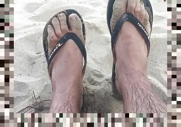 CUM SAND & FLIP FLOPS - PUBLIC NUDIST BEACH - CUM FEET SOCKS SERIES - MANLYFOOT ???? ???? - EPISODE 2