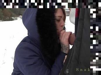 blowjob by snow outdoor