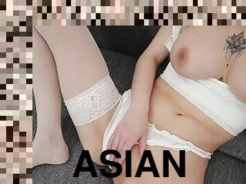 aasialainen, perä, isot-tissit, masturbaatio, pillu-pussy, vaimo, amatööri, japanilainen, rinnat, perä-butt