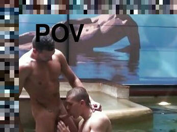 the pornstar ENZO RIMENEZ fucked in the swimming pool by JORDAN FOX