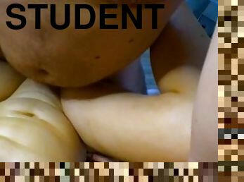 Student want to have sex with her teacher. Her shaved wet pussy is ready for him.