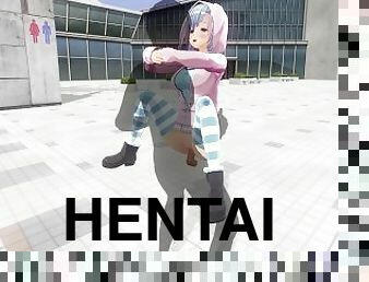 3D HENTAI Cute girlfriend fucks on the roof of the mall