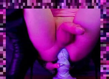 Femboy stretches tight hole in thigh-high heels with a fantasy toy ????????