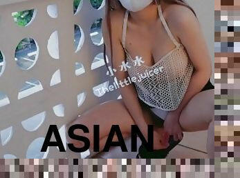 asiatique, gros-nichons, masturbation, orgasme, public, giclée, jouet, mignonne, solo, hôtel