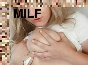 gros-nichons, énorme, amateur, milf, maman, blonde, seins, lait, en-lactation