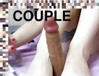 masturbation, amateur, jouet, maison, couple, pieds, secousses, belle, gode, fétiche