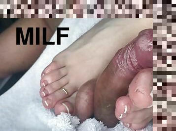 Footjob in the car & ruined slave cum