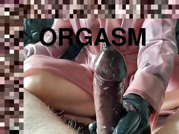 Condom Handjob POV in Latex