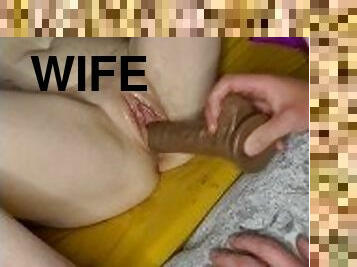 Wife takes large black dildo