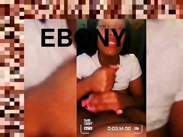 Sexy Ebony Teen Thot Giving Blowjob Until she Makes Him Bust A Big Nut
