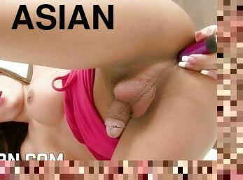 asiatisk, onani, anal, cumshot, leke, ladyboy, thai, cum, 18år, dildo