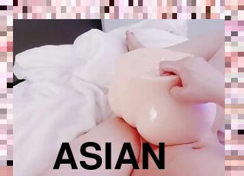 asiatique, masturbation, amateur, jouet, japonais, ejaculation, solo, rasé, bite