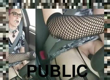 masturbation, public, amateur, milf, maman, voiture, mère, solo, fumer