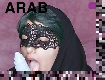 Arabic Girl Gives Ejaculating Dildo a BlowJob