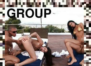 kıllı, açıkhava, grup-sex, dört-kişilik-grup, esmer-kadın