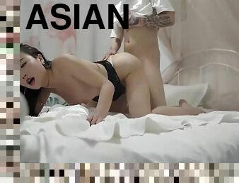 Asian Sales Gets Caught Masturbating And Has To Give Fuck! Big Cumshot