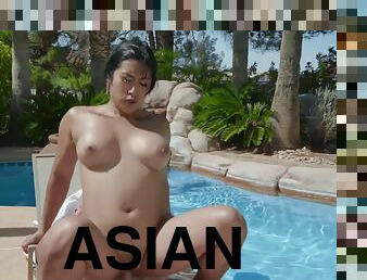 Short-haired Asian MILF gets pleasantly fucked by the pool