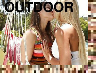Cherie DeVille and Dani Daniels make love outdoors