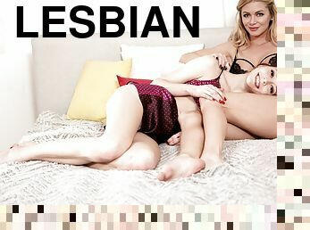 Serene Siren and Lily Larimar playing lesbian games in bed