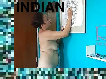 Indian Nudist Painting Indian Pattern - Mandala. Relax Music. Naked Art Workshop. Scene 1