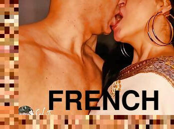 francia, lucskos, csókolózás, barna, erotikus