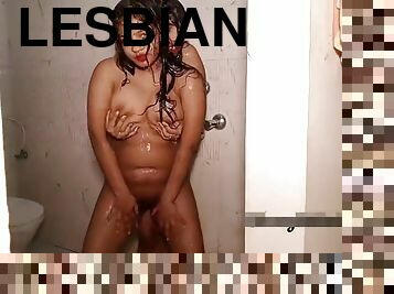 mandi, payudara-besar, lesbian-lesbian, gemuk, mandi-shower, berambut-cokelat