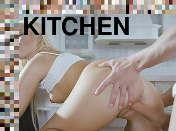 Sex in the kitchen with hot Lovita Fate and facial