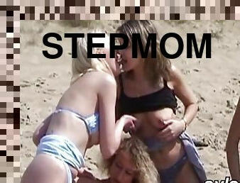 milf, teenager, mor, strand, beskidt