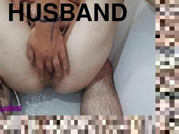 bañando, esposa, marido, ducha