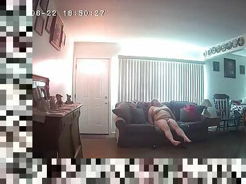 Mom gets an orgasm on the couch for me