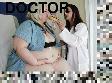 The doctor catches her eating and feeds her because she is greedy