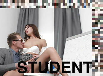 Nerdy babe Katty Blessed is happy to assist a good student