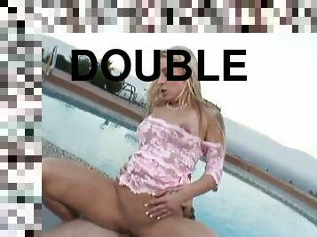 Tattooed Blonde Enjoys Cock By The Pool With Rebecca Steel