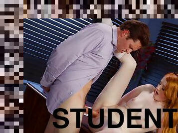 Student Krystal Orchid uses her cock sucking lips & wet pussy to get a better grade