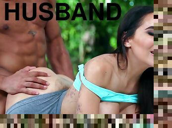 Lela Star bouncing on a hard bbc through ripped yoga pants