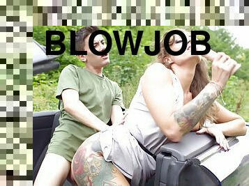 Blowjob & hardcore sex right in the car salon with Ava Austen