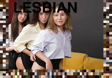 anal, lesbian-lesbian, mainan, bertiga