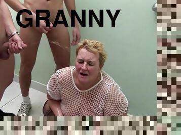 Fat granny gangbang pee blowjob party with a lot of young boys