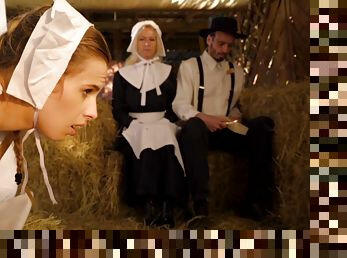 Obedient Amish girl Jillian Janson ass fucked in the barn