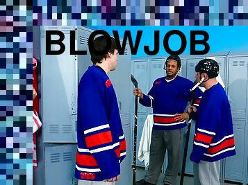 Young fit brunette teen fucks big cock tall hockey players after workouts