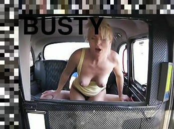 Busty big ass blonde MILF takes a big cock in taxi car