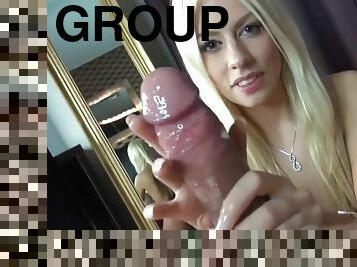 Young girls receiving cum on face and mouthful cumshots in POV