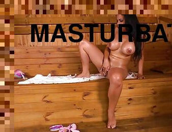 Buxom Latina Rubs Her Pussy In Sauna