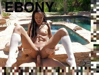 Dreadheaded ebony teen Kira Noir takes a white dick she deserves.