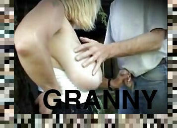 Cigarette smoking granny gets groped and caressed