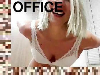 Sexy naughty secretary pissing on the floor in the office