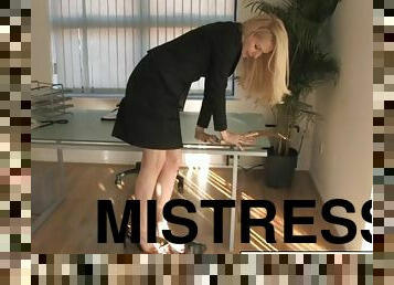 Business mistress slaps her pathetic subject
