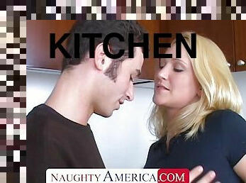 Alexis Malone takes on a big young cock in the kitchen